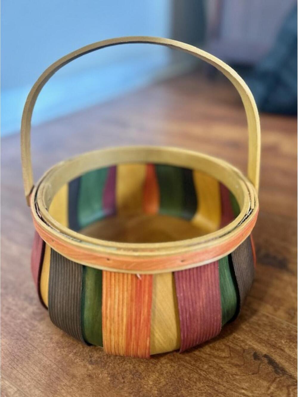 Vintage Multicolor Woven Basket with Handle